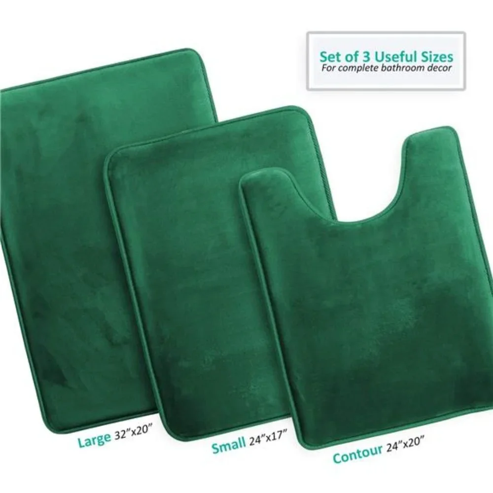 Bathroom Rugs Sets 3 Piece, Velvet Memory Foam Non-Slip, Machine Washable
